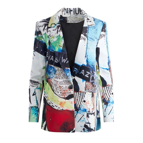 Alice + Olivia x Basquiat Denny Blazer Jacket Confidential He Was Crazy Paint 2 - Picture 1 of 16